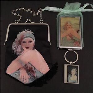 Elegant Black and Pink Flapper Art Deco Purse Set